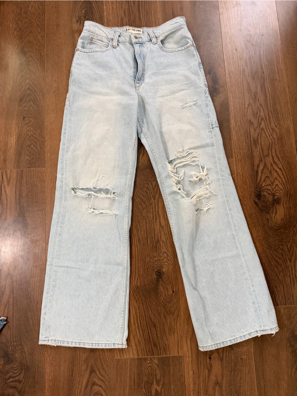 We The Free Light Blue Straight Leg Distressed Jeans